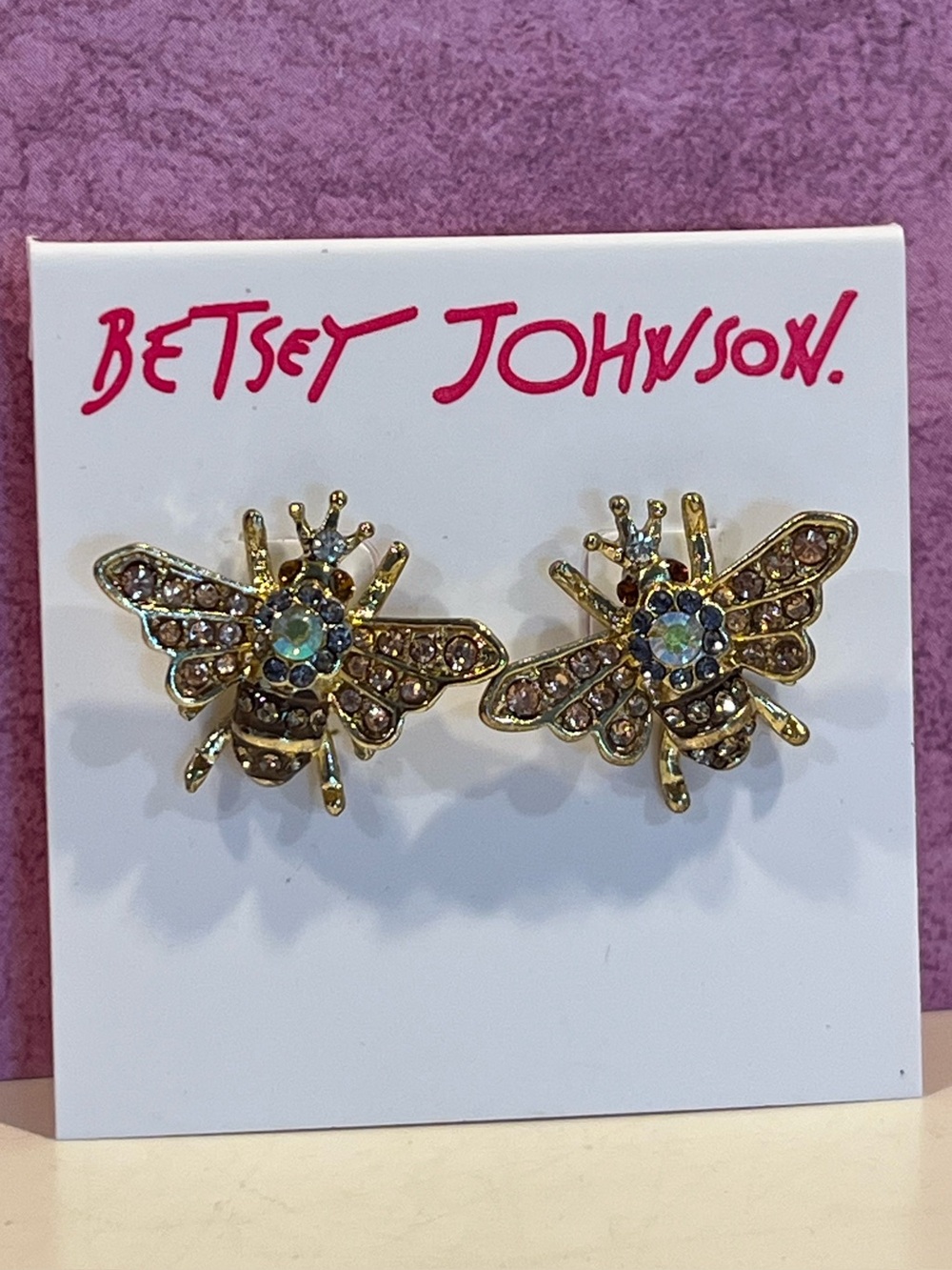 Sparkly Queen Bee Matching Stud Earrings Rhinestones Insect Betsey Johnson